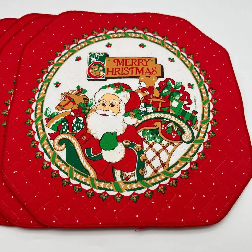 Vintage Franco Christmas Placemats Santa Sleigh Quilted Set of 4